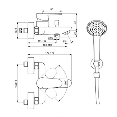 Ideal Standard Cerafine O Nuovo Silk Black Μπαταρία Λουτρού Πλήρης BC706XG