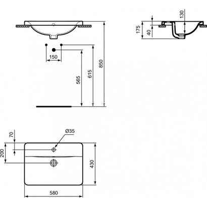 ID.Standard 58x43 Connect Rectangular Νιπτήρας Ένθετος E504401