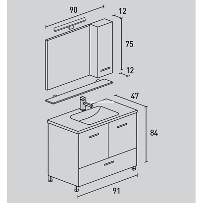 ProBagno 623  90x47 Έπιπλο Μπάνιου Βάση με Νιπτήρα