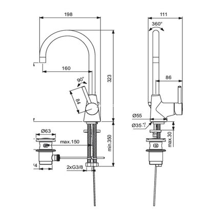 Ideal Standard Ceraline Μπαταρία Νιπτήρα Ψηλή BC195AA