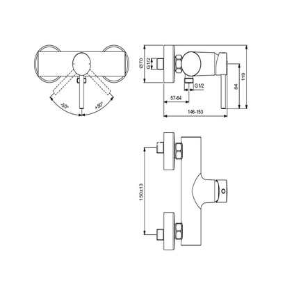 Ideal Standard CERALINE Μπαταρία Ντουζιέρας Σώμα BC200AA