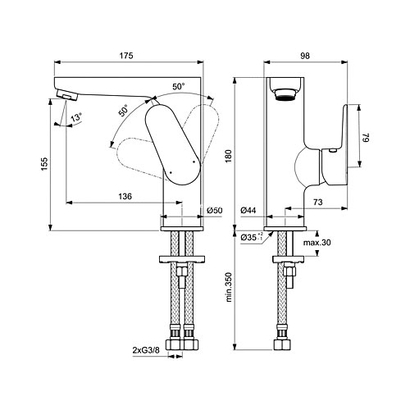 Ideal Standard Cerafine O Nuovo Μπαταρία Νιπτήρα BC555AA