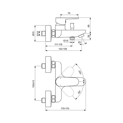 Ideal Standard Cerafine O Nuovo Μπαταρία Λουτρού Σώμα BC500AA