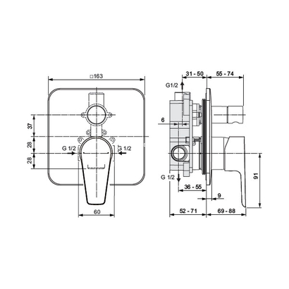 Ideal Standard CERAFINE D Εντοιχιζόμενη Μπαταρία Λουτρού 2 Ροών Πλήρης A7189AA