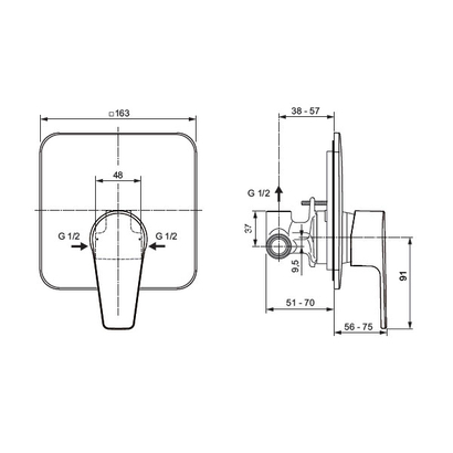 Ideal Standard CERAFINE D Εντοιχιζόμενη Μπαταρία Ντουζιέρας 1 Ροής Πλήρης A7188AA