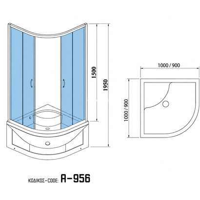 Sanitec A-956N 90x90 Ντουζιέρα-Μπανιέρα Ημικυκλική Ακρυλική