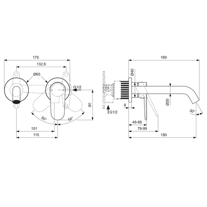 Ideal Standard Cerafine O Nuovo Μπαταρία Νιπτήρα Επίτοιχη 18 cm BD776AA