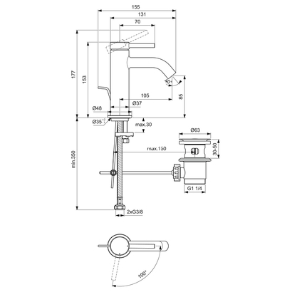 Ideal Standard Ceraline Nuovo Μπαταρία Νιπτήρα BD758AA