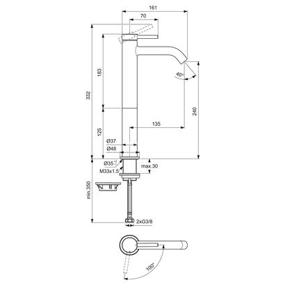 Ideal Standard Ceraline Nuovo Μπαταρία Νιπτήρα Επιτραπέζια BD762AA