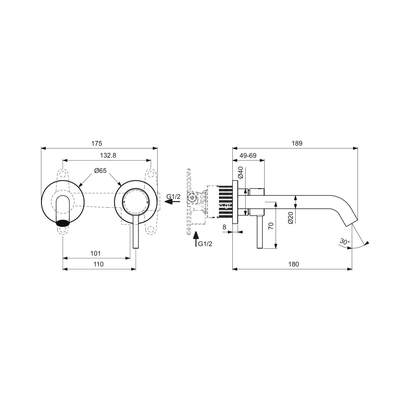 Ideal Standard CERALINE NUOVO Μπαταρία Νιπτήρα Επίτοιχη 18 cm BD764AA