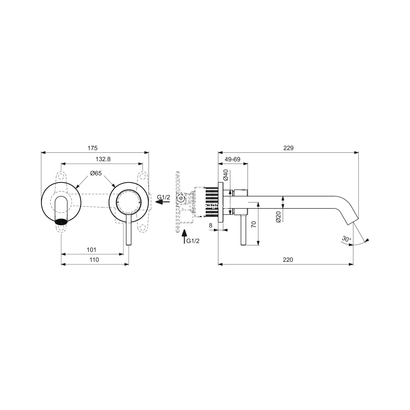 Ideal Standard CERALINE NUOVO Μπαταρία Νιπτήρα Επίτοιχη 22 cm BD848AA