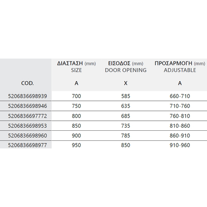 Karag S-28 ALTO PORTA 75x200 Πόρτα Καμπίνας Διάφανη Προφίλ Χρωμέ
