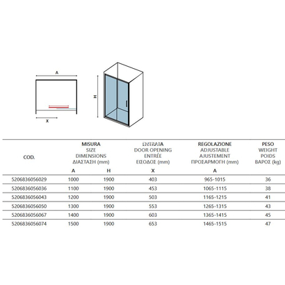Crown 513 Χρωμέ 110x190 Cm Καμπίνα Πόρτα Ντουζιέρας