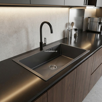 Sanitec 8650B Vision Nano Black 86x50 1V Νεροχύτης Ανοξείδωτος