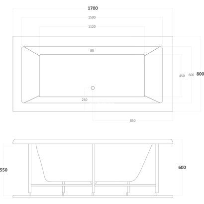 Sanitec 532 Quadra 170x80 Ευθύγραμμη Ακρυλική Μπανιέρα