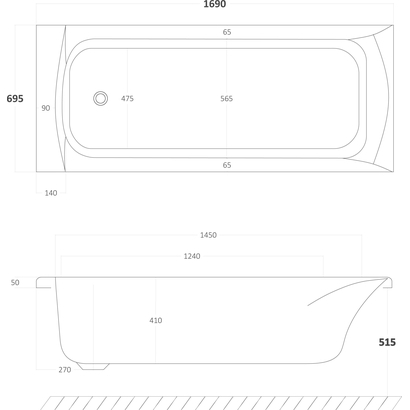 Sanitec 552 Rosa 170x70 Ευθύγραμμη Ακρυλική Μπανιέρα