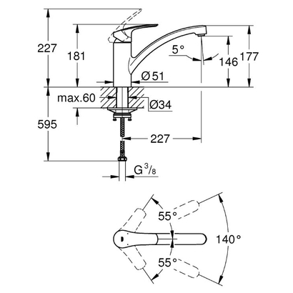 Grohe Eurosmart 332812433 Black Matt Μπαταρία Κουζίνας
