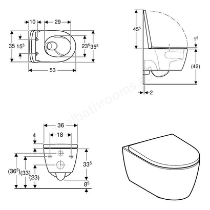 Geberit Icon Turboflash 53cm Λεκάνη Κρεμαστή Με Κάλυμμα Soft Close Wrapover