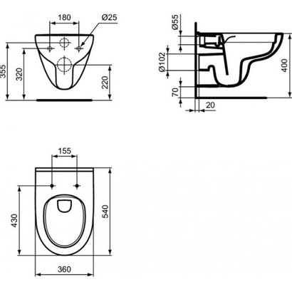 Ideal Standard I.Life A Rimless 54 cm Λεκάνη Κρεμαστή Με Κάλυμμα ΑΠΛΟ