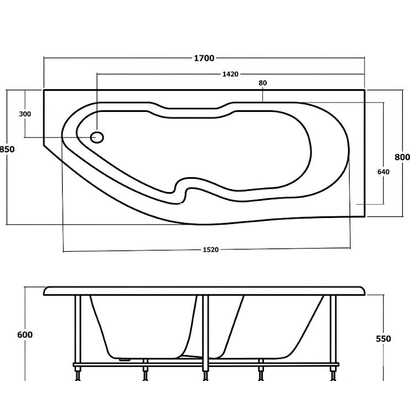 Sanitec 537 Monica 170x80(85) Ασύμμετρη Ακρυλική Μπανιέρα
