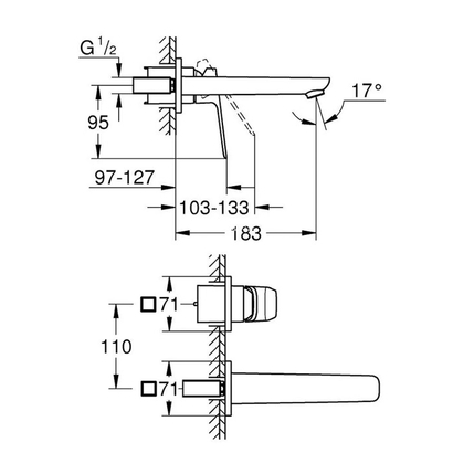 Grohe Cubeo 1017882430 Black Matt Μπαταρία Νιπτήρα Επίτοιχη