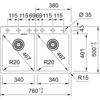 Franke Maris MRG 620-34-34 Onyx Νεροχύτης 76x50 114.0737.763