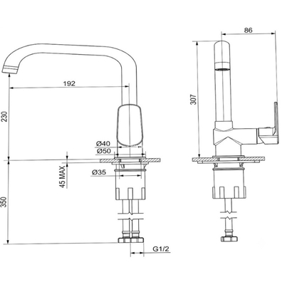 ZIPPONI Rodi Χρωμέ Μπαταρία Κουζίνας Ψηλή RD513CR-001